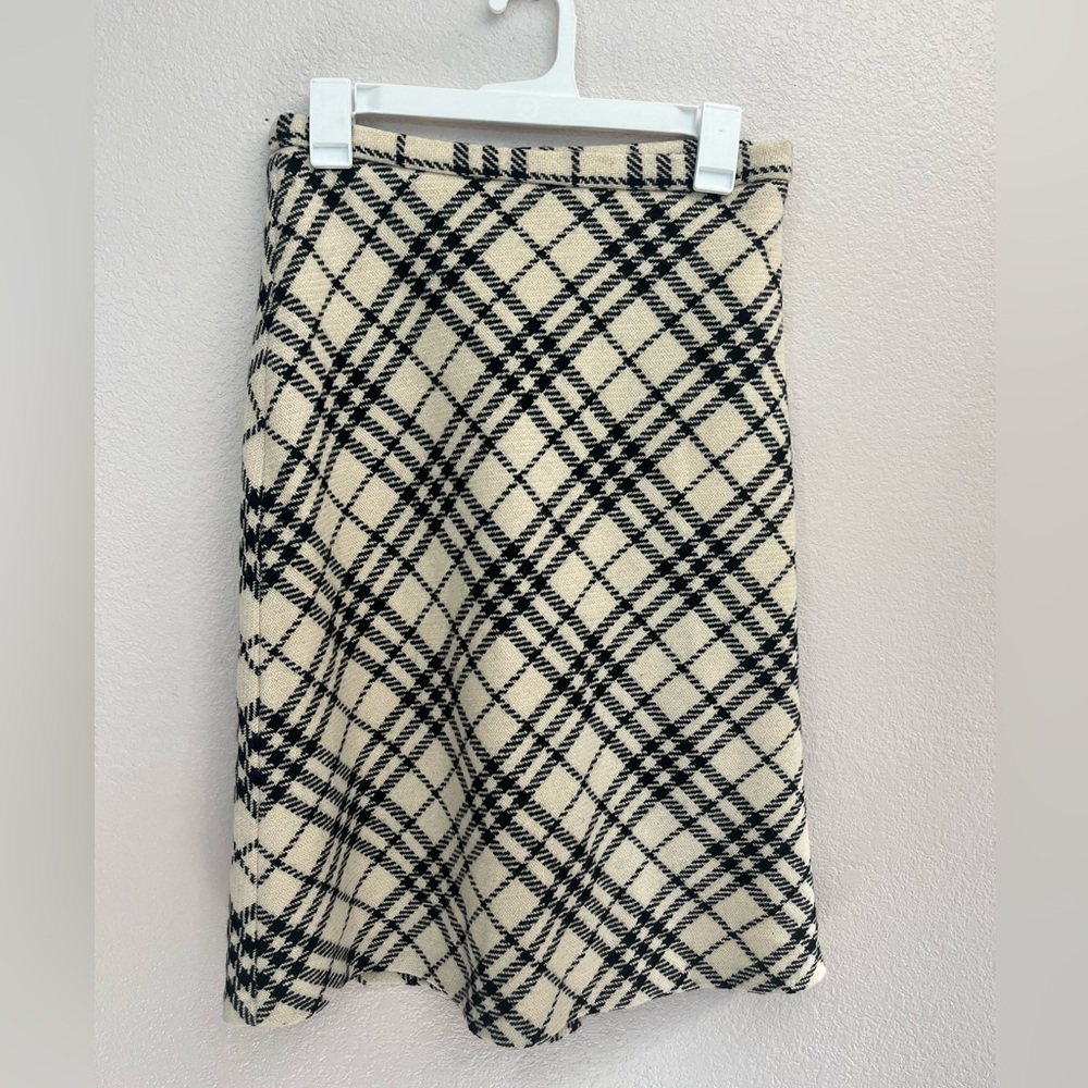 Vintage Burberry London 90's Nova Check Wool Cream Midi Skirt Size US 6 Women’s